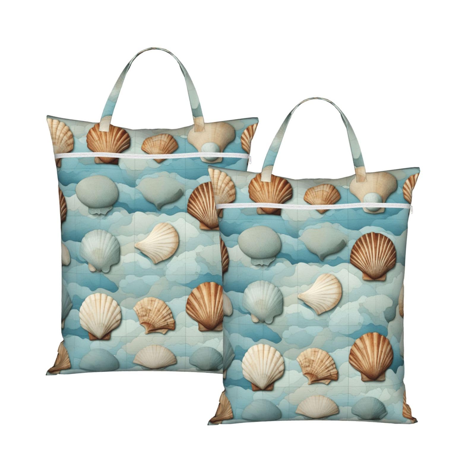 Sea Shell Print Travel Laundry Bag Foldable Lightweight Camping Beach Dorm Weekend Getaways