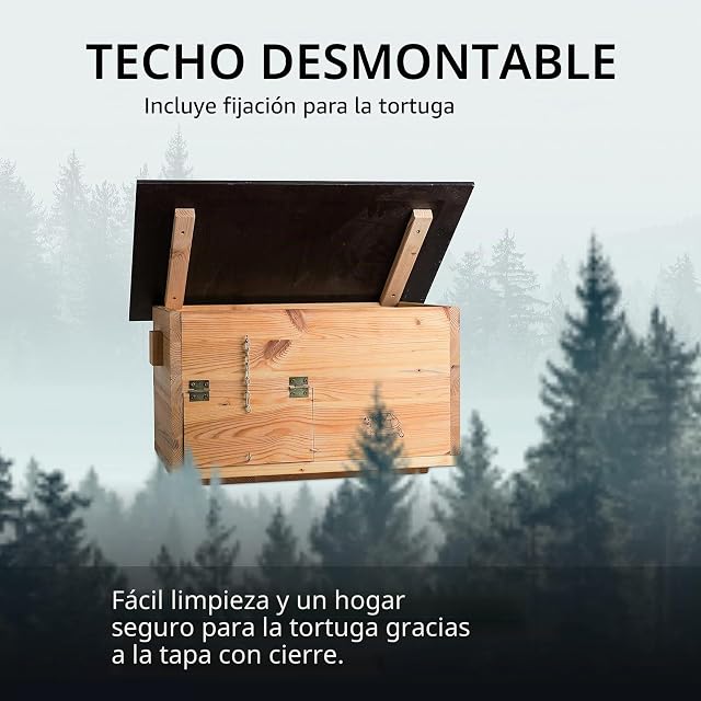 Foto 5 de 7 de Woid Herz Caseta para tortugas (SH2) barnizada de madera maciza resistente a la intemperie, con suelo y puerta