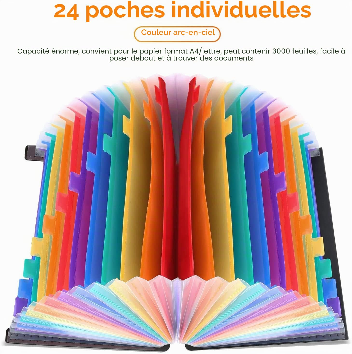 organiseur de documents A4 extensible avec 24 pochettes et intercalaires colorés – trieur avec couvercle pour bureau, école et maison