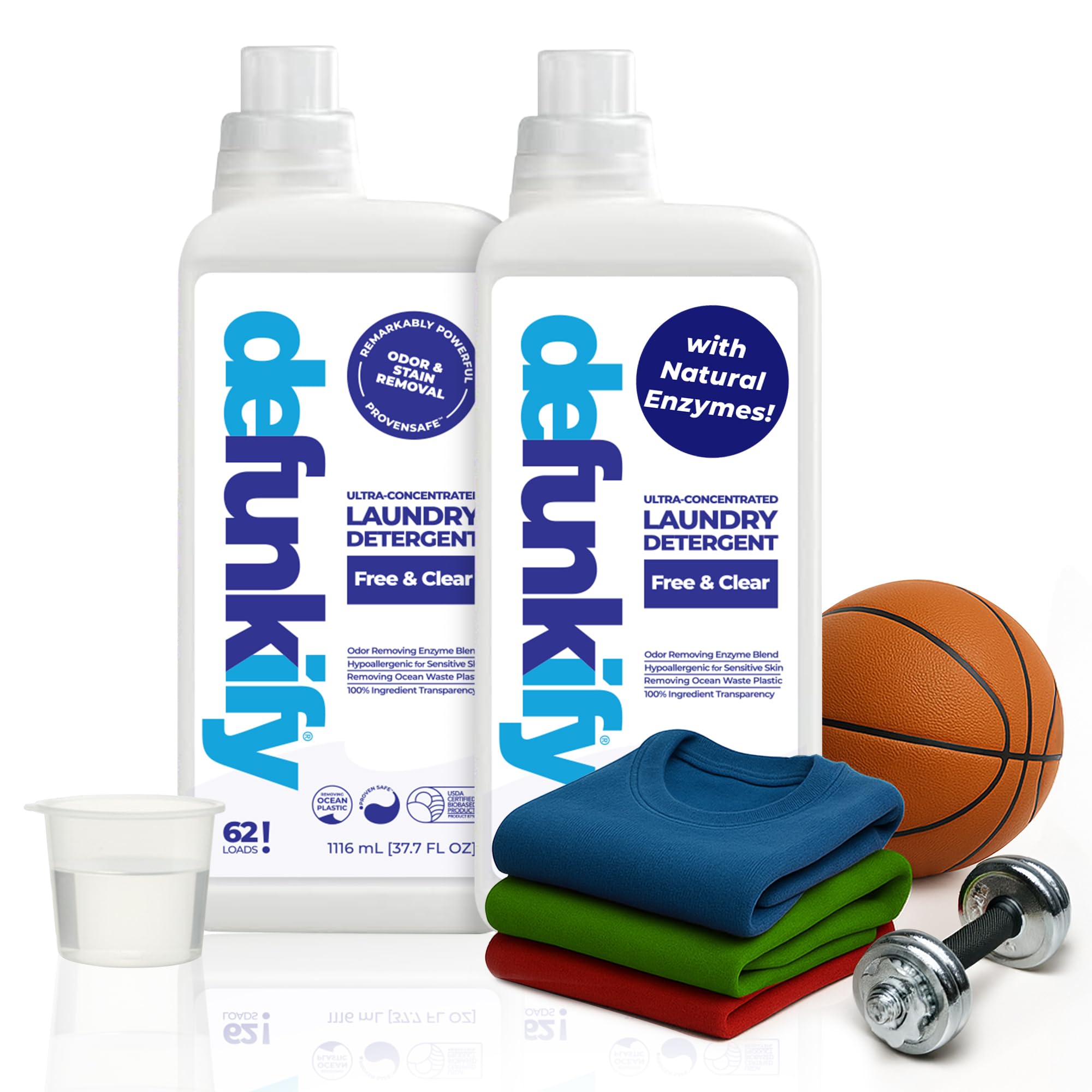 Laundry Detergent 62 Load/37.7 FlOz (2-Pack). 'Free & Clear' Liquid Laundry Detergent- Sensitive Skin. 'ProvenSafe' Laundry Soap Washing Detergent w/Odor & Stain Remover for Activewear & All Fabrics