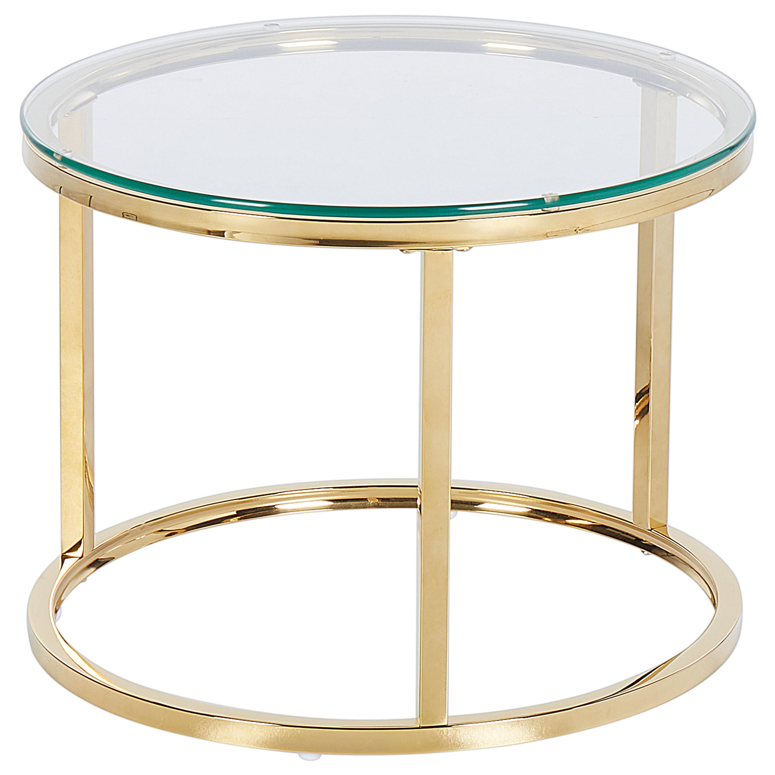 Beliani Couchtisch 2er Set Edelstahl Glas Gold rund Glamour Stil Grange