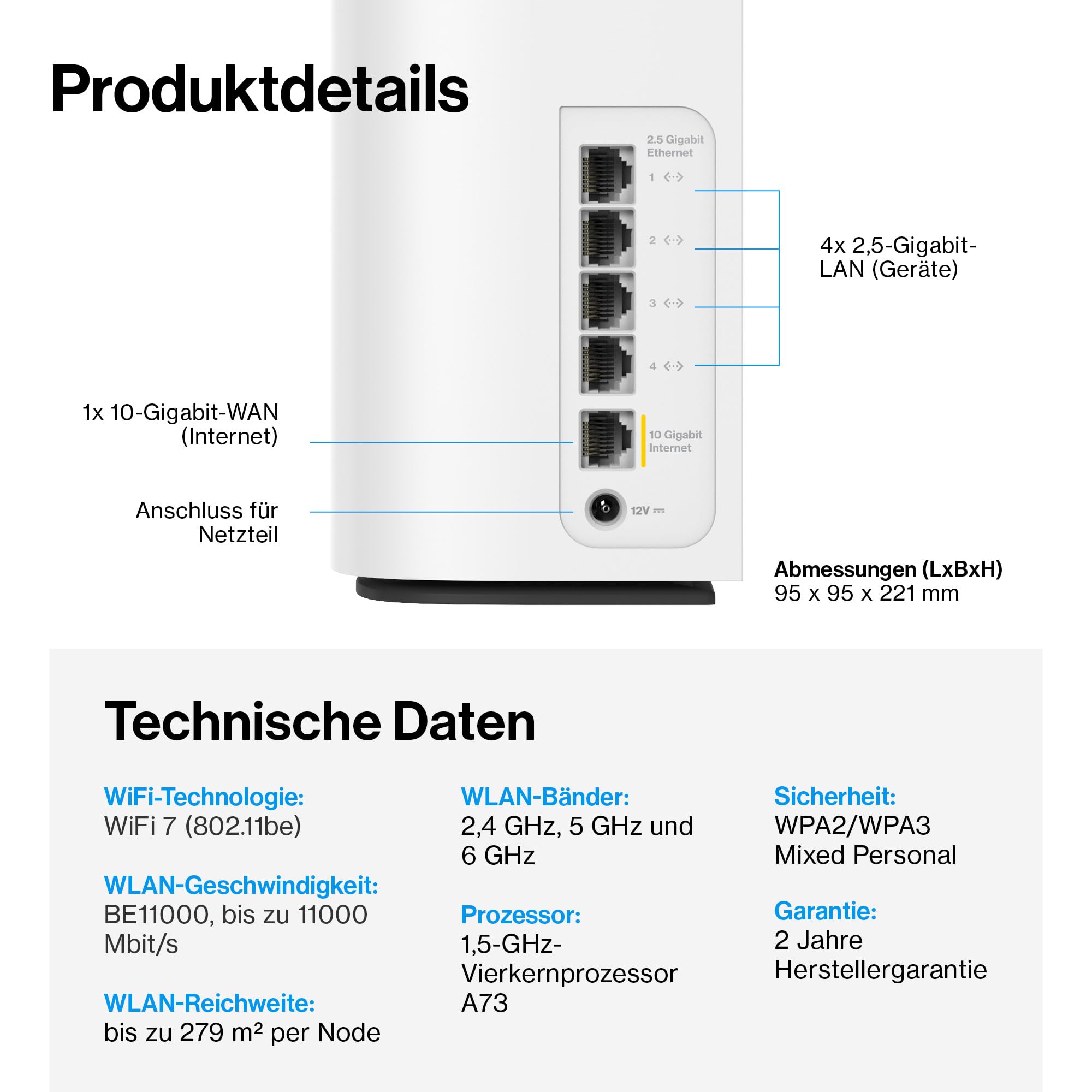 Linksys Velop Pro 7 10G LN1401 – Tri-Band Mesh-System mit 1x 10- Gigabit-Internet-/WAN-Port und 4X 2,5-Gigabit-LAN-Ports, Abdeckung für bis zu 279 m² und 200+ Geräte
