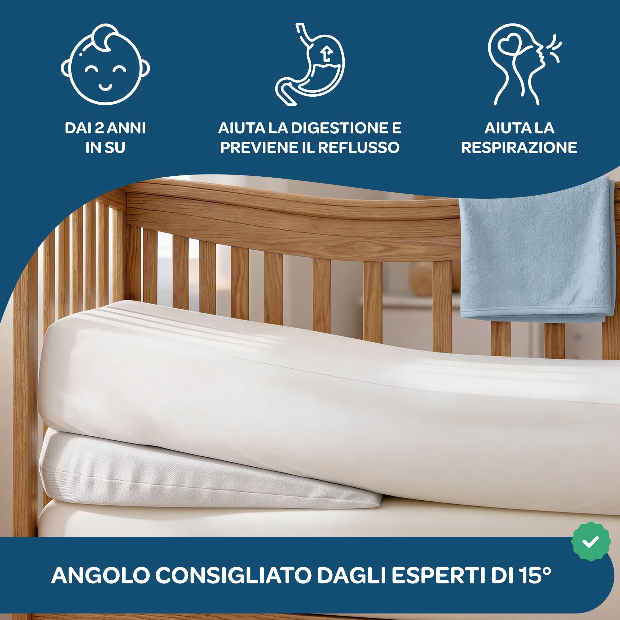 DOLCI SOGNI - Cuscino Letto Antireflusso a Cuneo - Rialzo Letto per Reflusso - Antireflusso Cuscino per Reflusso Gastroesofageo Supporto Triangolo Alza Materasso 35x30x6 cm