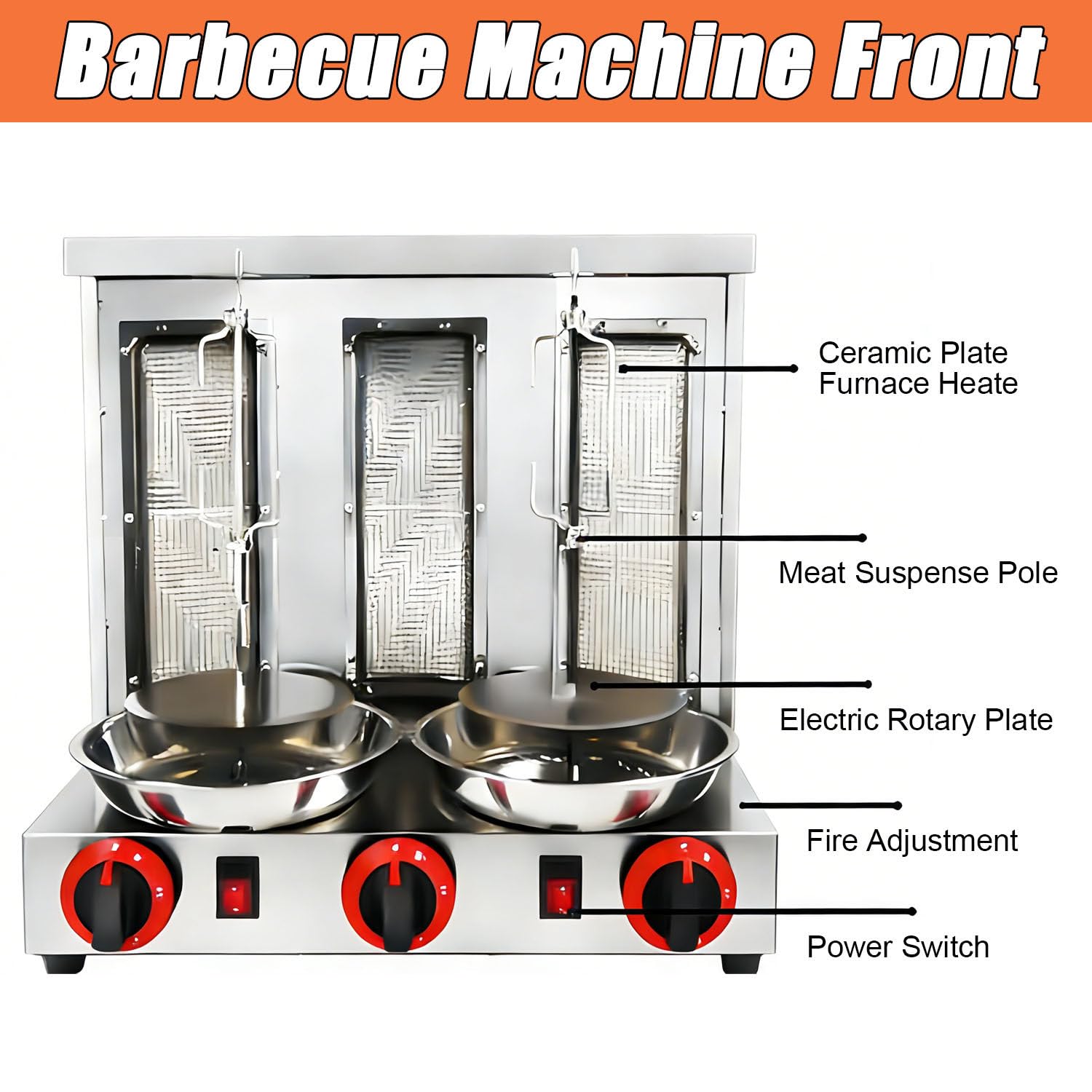 Máquina casera para shawarma de Pollo, asador Comercial de Pollo Turco para Doner, asador Vertical de propano de mostrador con 3 quemadores para Cocina casera, Restaurante y Fiestas.
