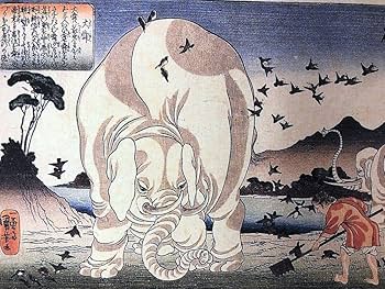 Yoi ゾウ　絵画 歌川芳豊による浮世絵「The Great Elephant from India (Tenjiku