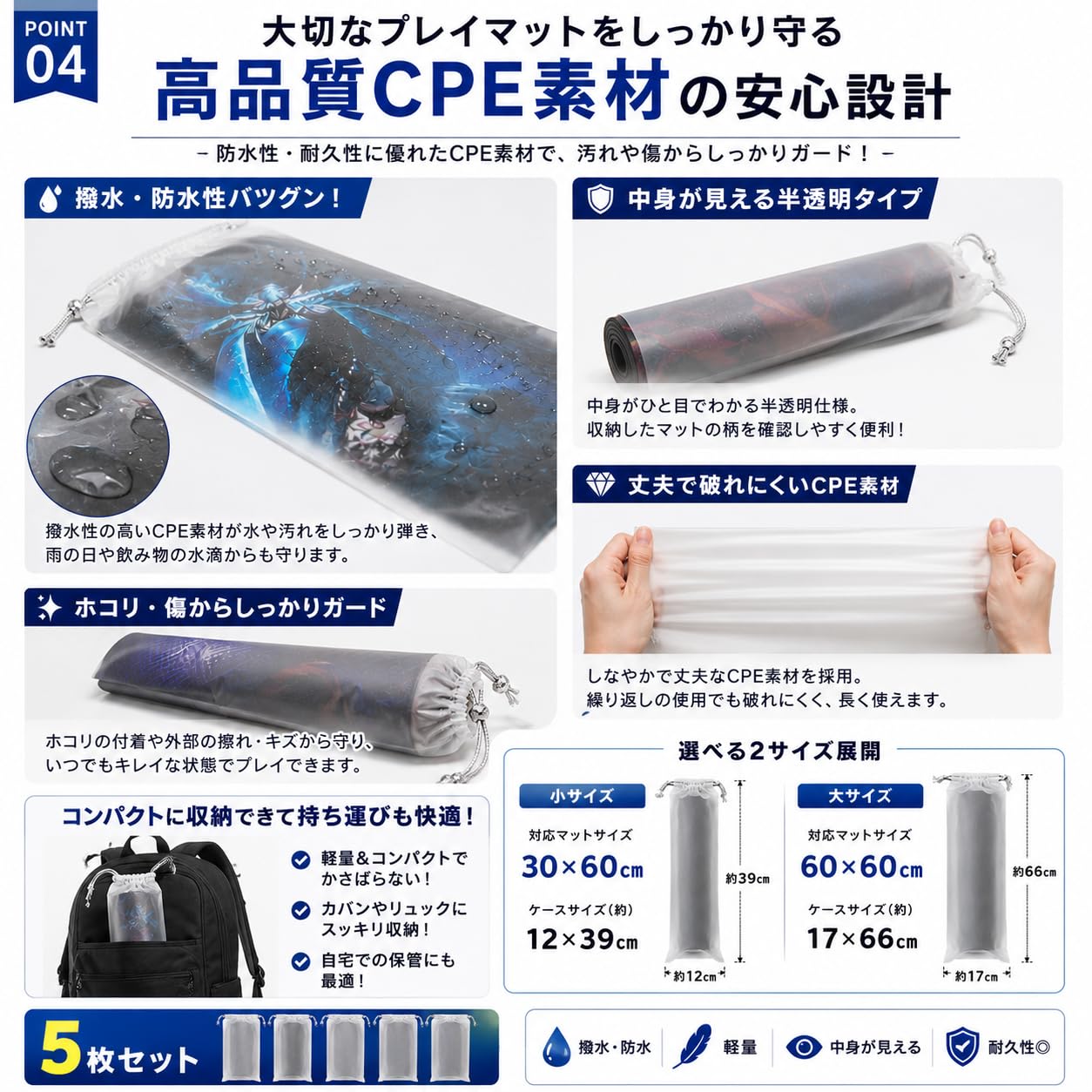 Amazon.co.jp: プレイマットケース 半透明 防水 5枚セット 中身が見え