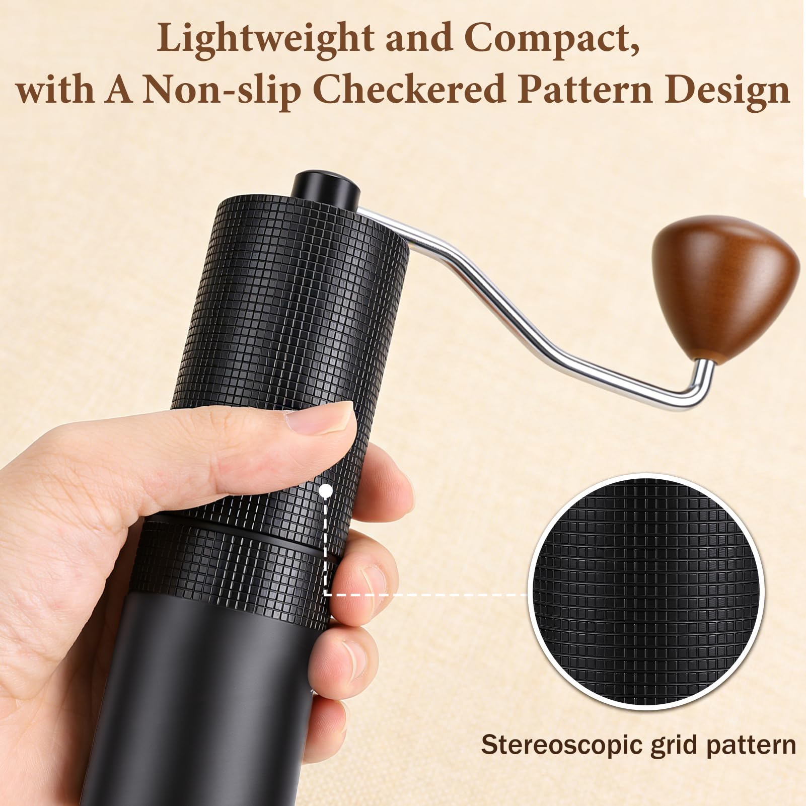 Macinacaffè manuale leggero, capacità 20 g, manuale con precisione in acciaio inox, macinacaffè italiano con manico in legno per moca, French Press, Drip con