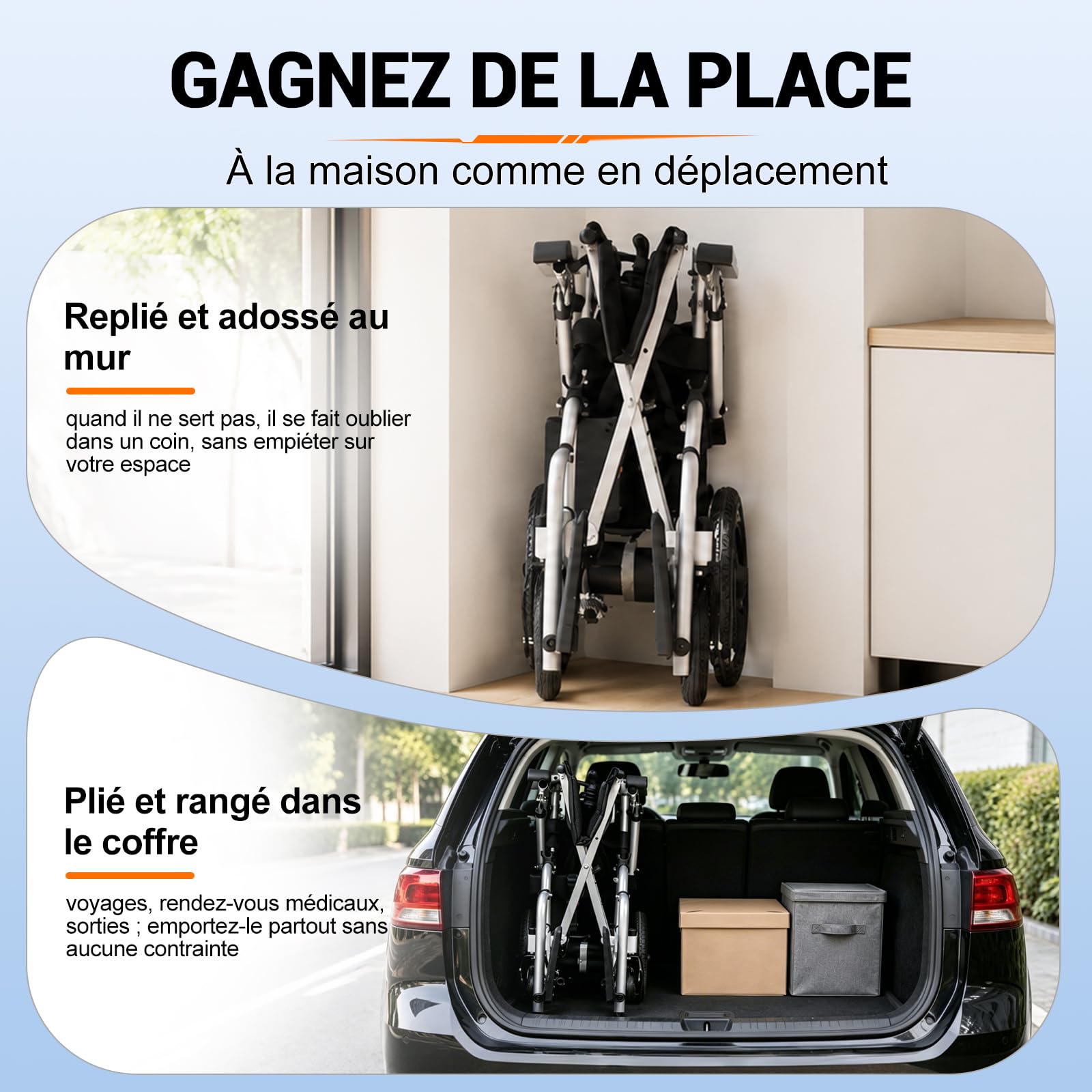 Fauteuil roulant électrique pliable E21 - argent/noir