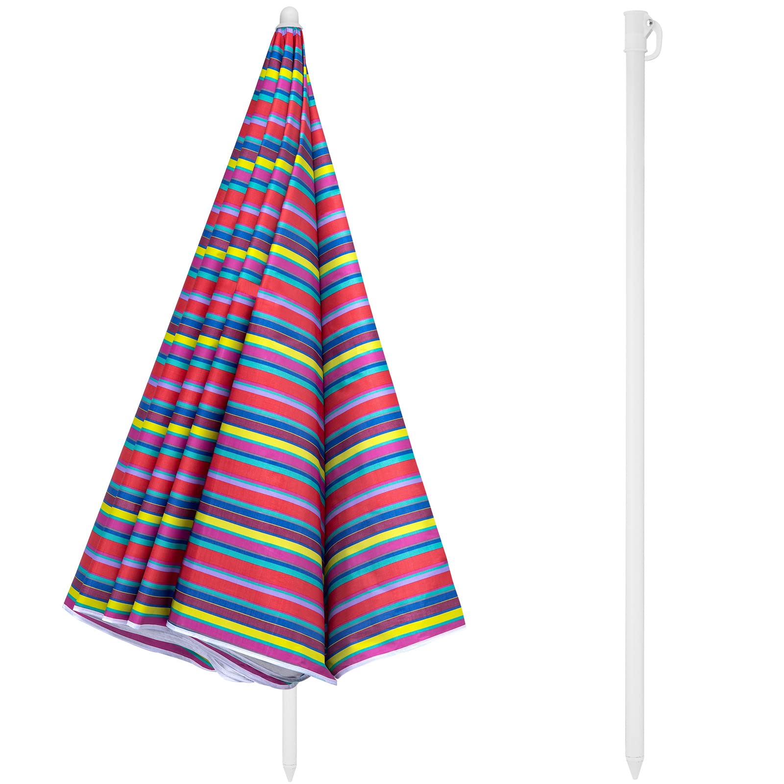Kingsleeve Parasol UV 50+ sac de transport - Grand parasol de plage imperméable - Inclinable - Réglable en hauteur - Piquet de terre - Pour balcon, plage - Rond - Multicolore