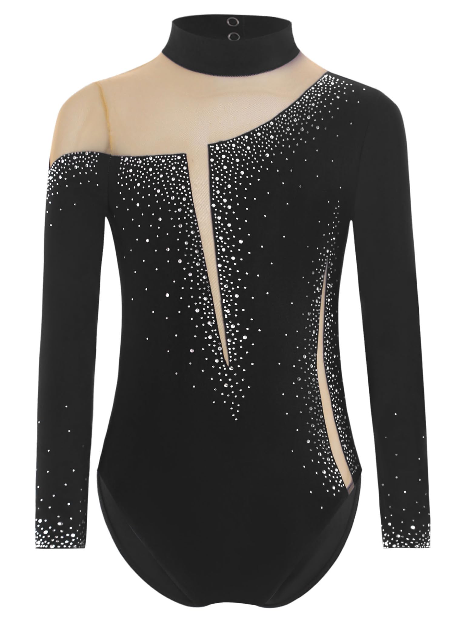 Piezas Traje Gimnasia Niñas Con Brillo Traje Entrenamiento Camiseta Manga Larga Patinaje Artístico Mono Baile Negro 11-12 años