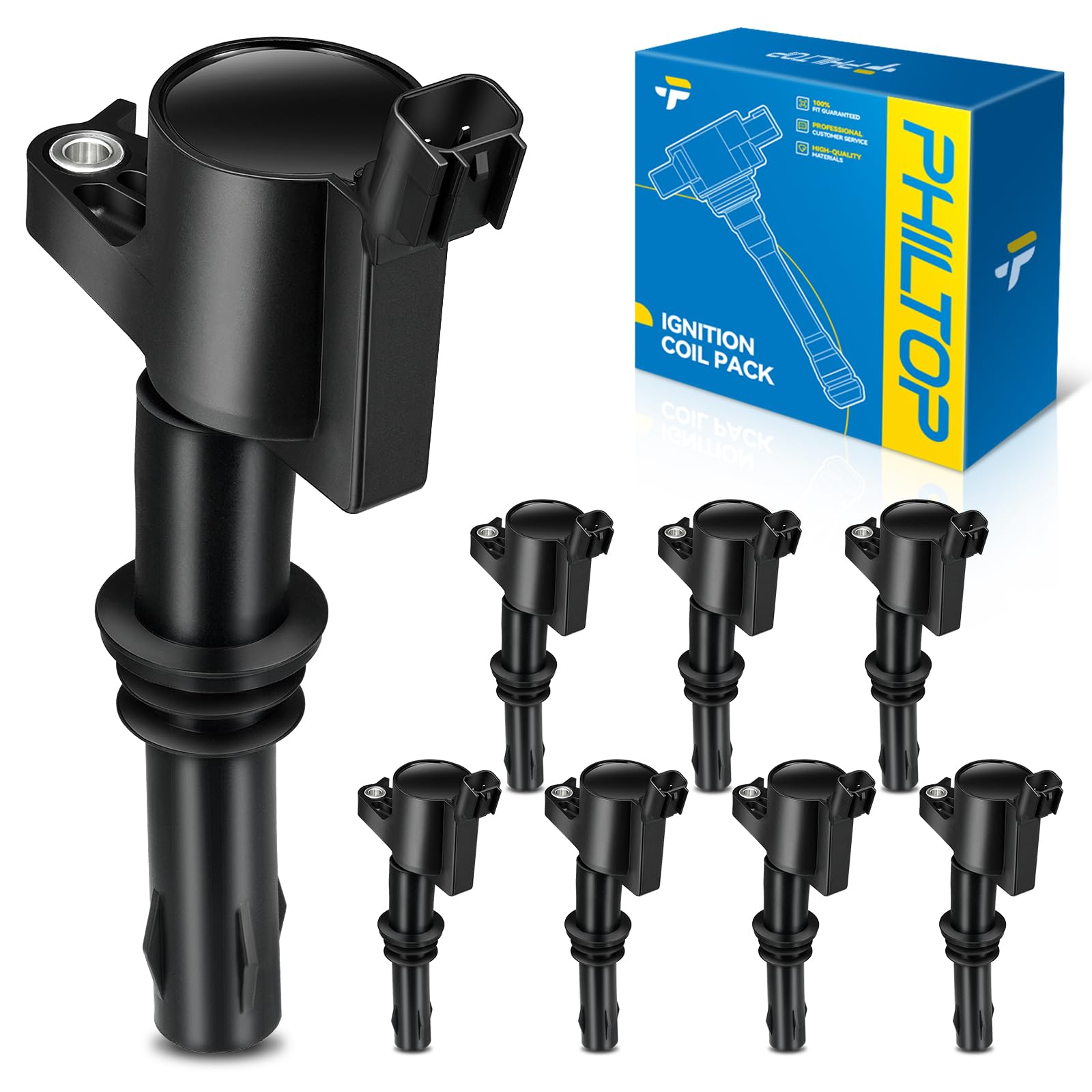 PHILTOP FD508 Ignition coils Fits for Ford 2004-2008 F-150 5.4L, 2005-2008 Expedition, 2005-2008 F-250 Super Duty 5.4L/6.8L, 2005-2008 Mustang 4.6L, 2005-2008 F-350 Super Duty