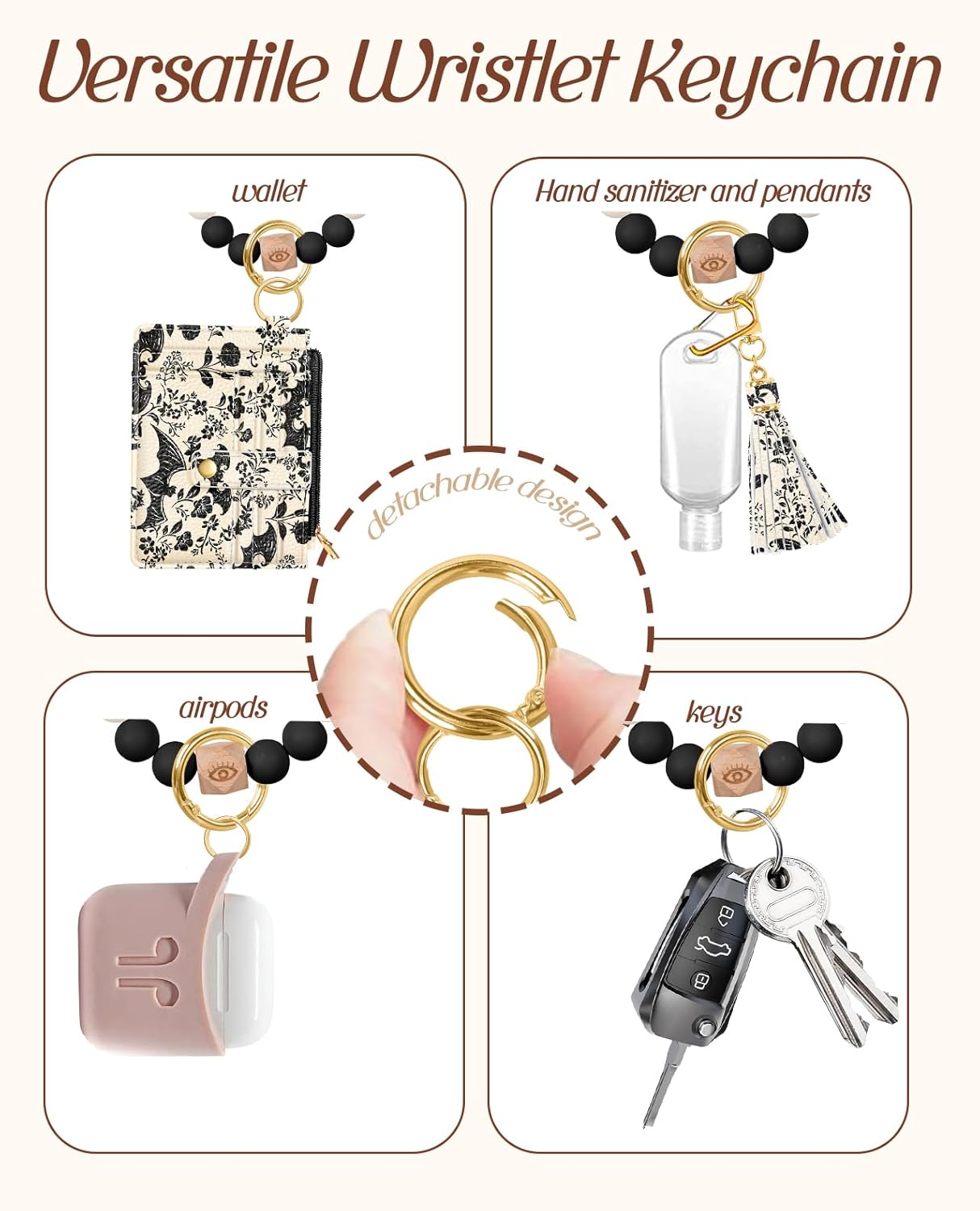 Bistup Wallet Keychain Wristlet for Women - Credit Card Holder Wallets Key Chain Ring Cute Design Slim Small RFID Coin Pocket Purse for Ladies Teen Girls Fashion Bat Flower - Image 5