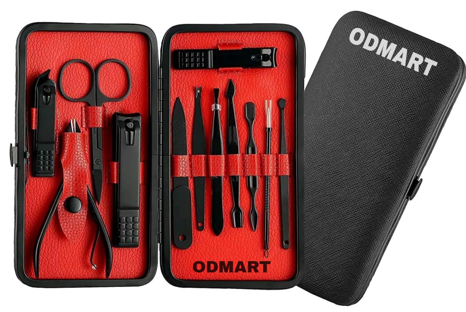 ODMART 12-in-1 Manicure Set Nail Clippers Kit | Stainless Steel Grooming Tools with Nail Scissors, Acne Needle, Peeling Knife & Blackhead Remover | Travel Case for Men & Women (Black)-picture-46