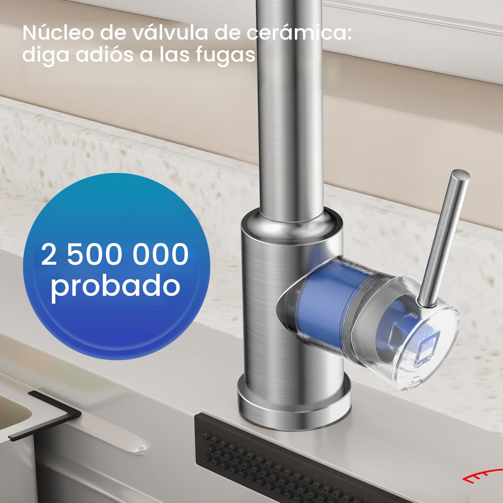 YEAUPE PRO Grifo Cocina Extraible - Grifos Cocina Fregadero con Caño giratorio de 360°,3 Modos Monomando Acero Inoxidable Torneira Cozinha,Cabezal Rociador de ABS, para Fregadero Cocina 1 Agujero