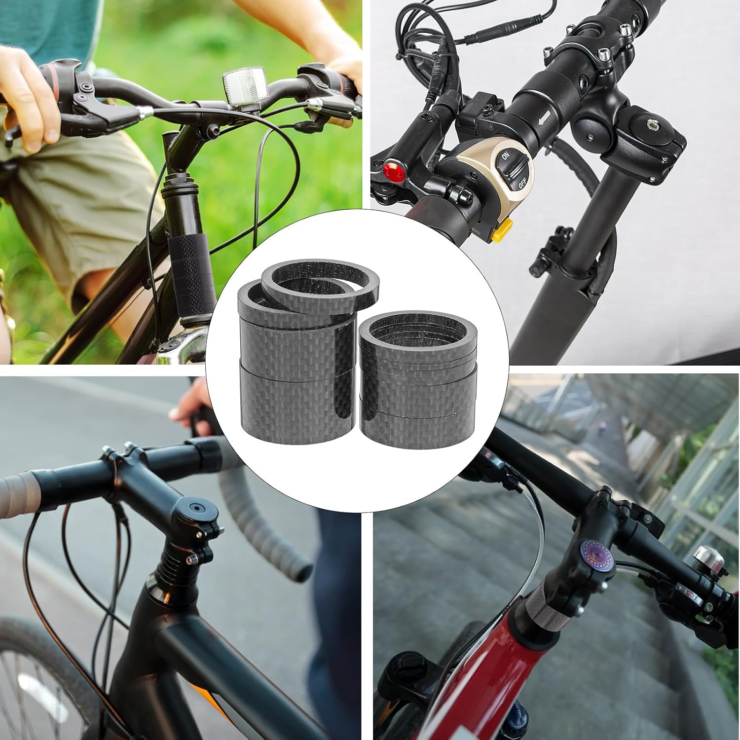 11pcs Carbon Fiber Bicycle Stem Spacers Headset Spacers 28.6mm Front Fork Washers Professional Bike Accessory for Road and Mountain Cycling