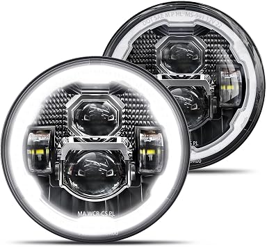 HWSTAR 2023 1000% Bright Anti-Glare 7" LED Headlight Round for Jeep Wrangler JK JKU TJ LJ Chevy Ford GMC Dodge Mazda Nissan Volkswagen Mac etc DOT w/Halo DRL H6024 Hi/Low Shield Beam