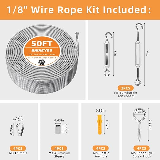 Kit de Cable de Acero Inoxidable 1/8" 50FT con Accesorios miniatura 2