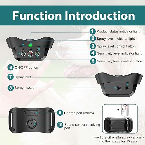 Miniatura 7 de Collar de corteza de citronela para perros, sin control remoto Collar de entrenamiento para perros en aerosol, collares de ladridos de citronela