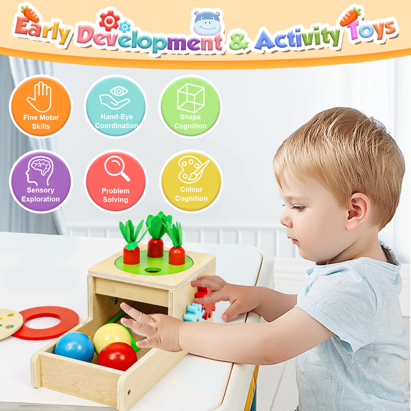 LZDMY Gioco Montessori Legno 1 Anno, Giochi Bambini con Carote Gioco, Scatola Permanenza Montessori Bambini di 1 2 3 Anni, Gioco sensoriale Compleanno Regalo di Pasqua per Ragazzo Ragazza