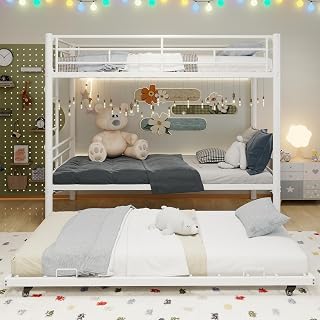 Bunk Bed Twin Over Twin – Heavy-Duty Steel Frame, Safety Guardrails & Ladder, Space-Saving Design for Kids, Teens, Adults, Bedroom, Dorm, Guest Room (White-A)