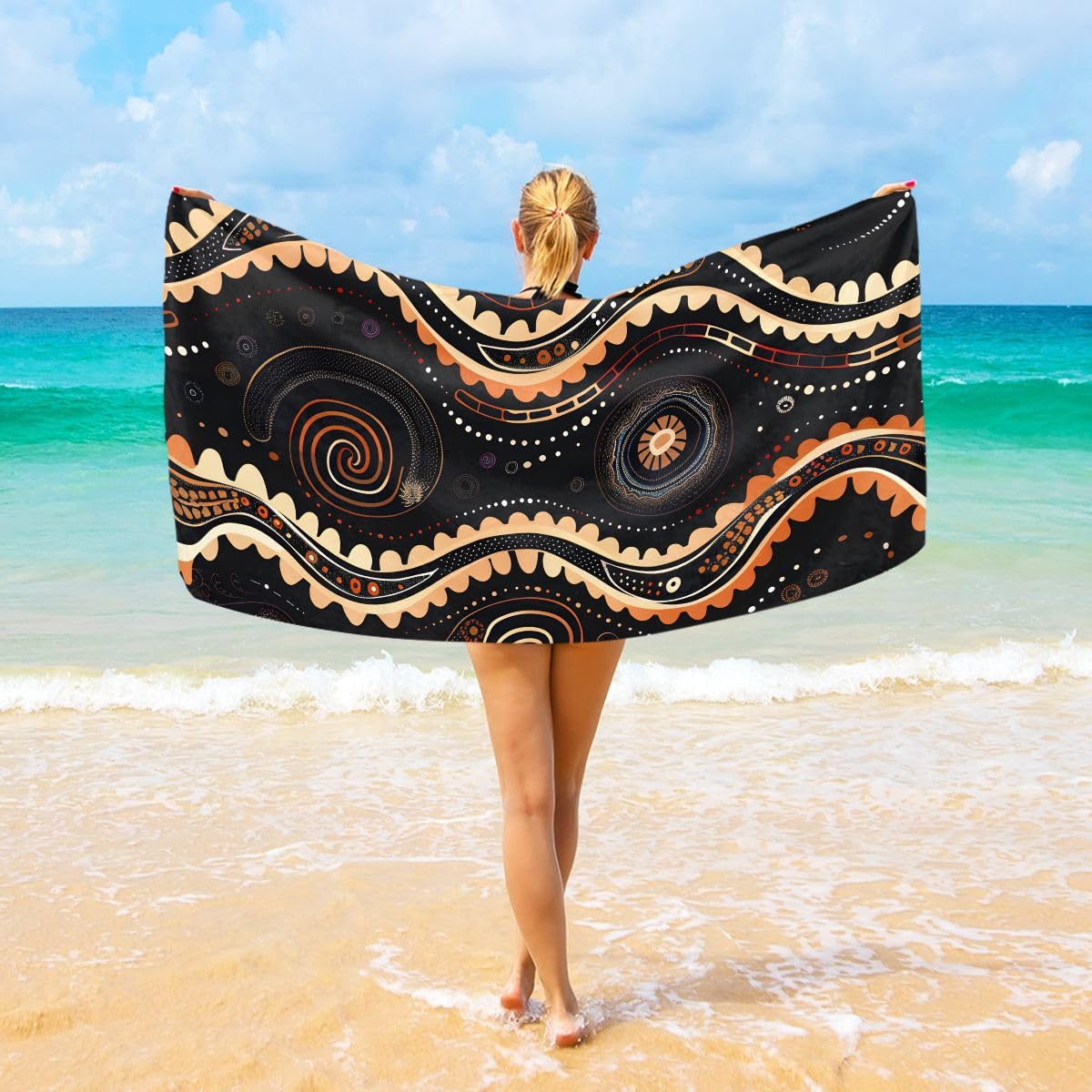 Toalla de baño Diseño de Tela aborigen Toalla de Manos Multiuso 80x130Cm