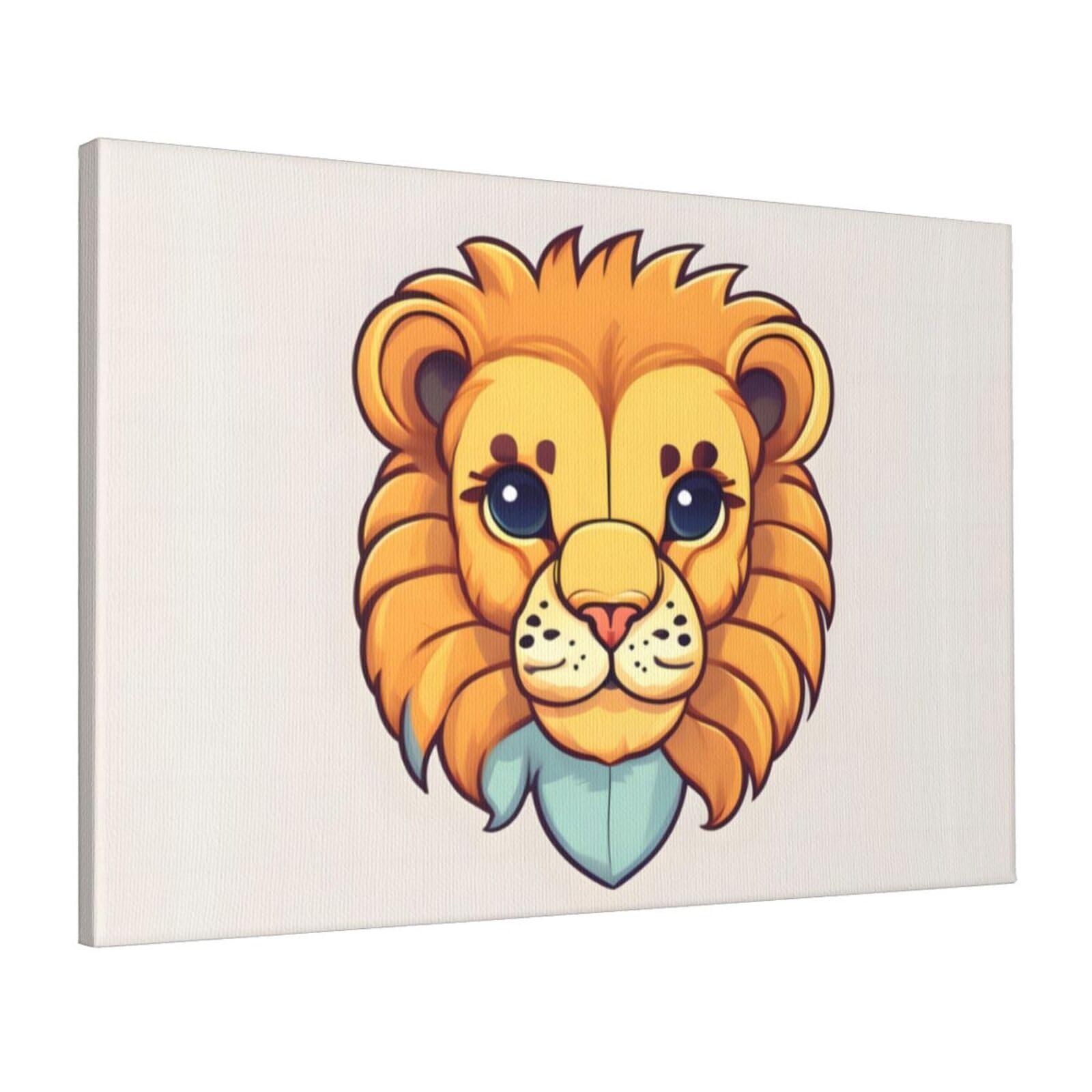 CNTDBU Cartoon cute little lion Canvas Wall Art 16x24 Inch-Large Modern Painting Print for Living Room, Framed Ready to Hang Artwork for Bedroom