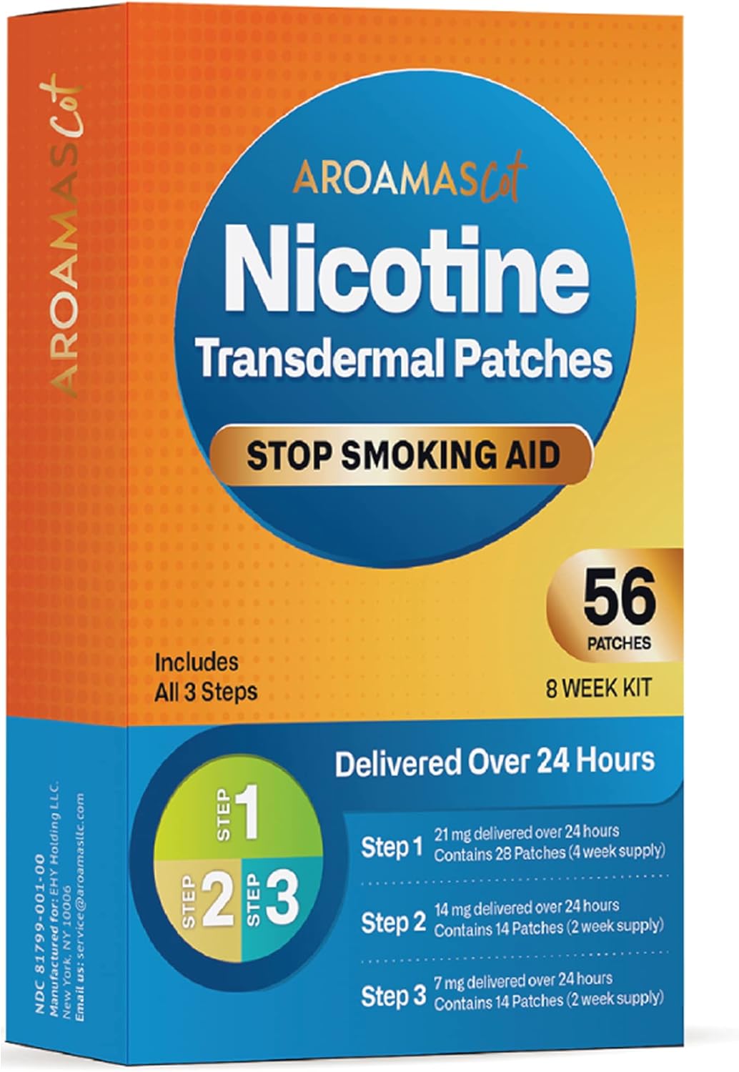 Aroamas Cot Aroamas Nicotine Patches to Help Quit Smoking, Stop Smoking - Delivered Over 24 Hours Transdermal System Aids That Work | Steps 1, 2, and 3 56 (8 Week Kit)