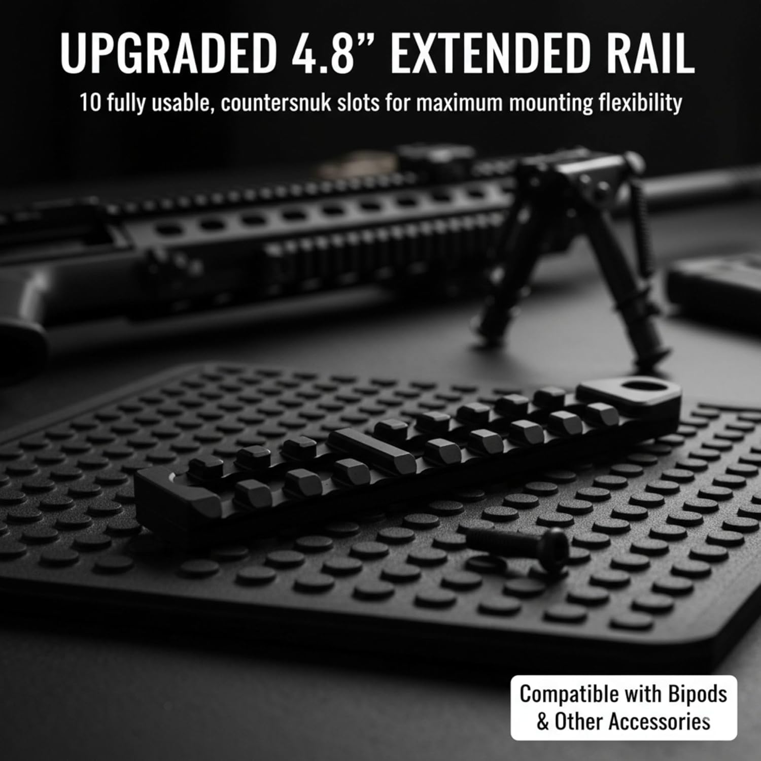Improved Bipod Rail – 4.8 Inch 10-Slot Traditional Accessory Mounting Rail | 6061-T6 Aluminum | Durable & Stable Gear Connection | Smooth Edges, Includes Upgraded Screws and T-Nuts