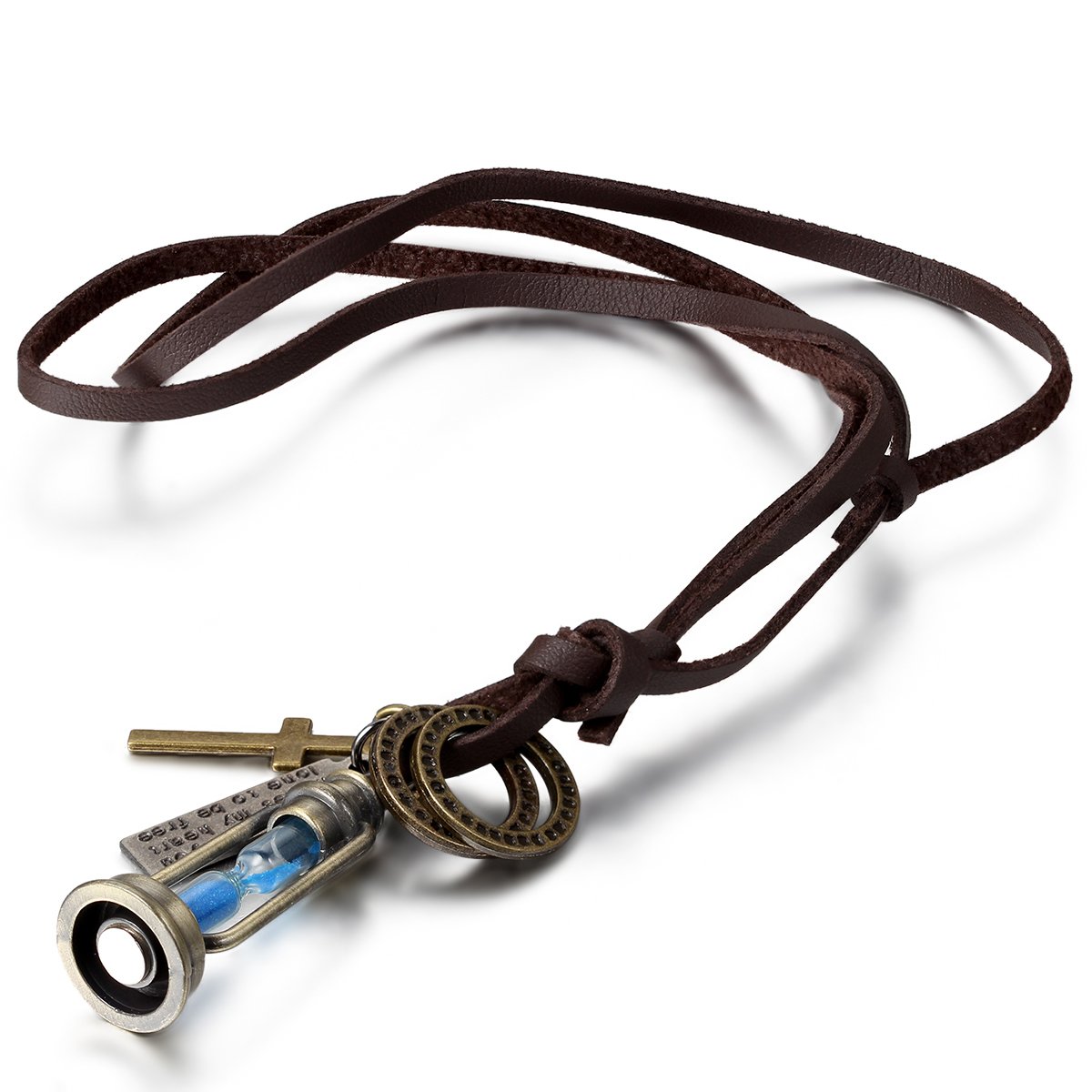 Jewelrywe gioielli collana con pendente da uomo donna,ciondolo retro clessidra,catena pelle,lunghezza regolabile