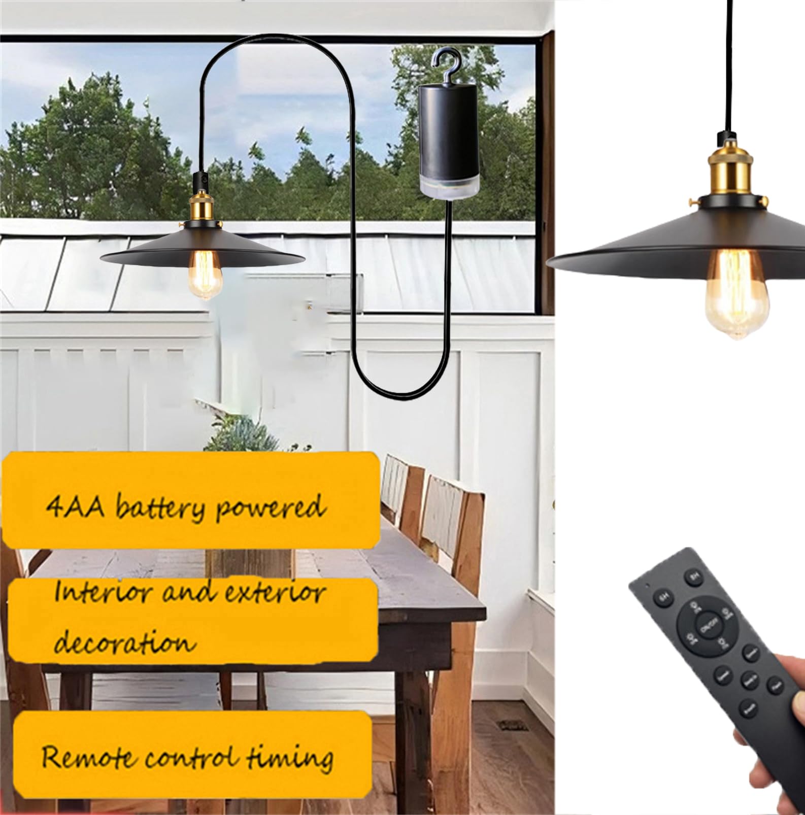 Lampada a sospensione a batteria con telecomando a batteria, lampadario da soffitto a batteria, senza cablaggio, lampadario per gazebo, pergolato, portico, patio, interno/esterno