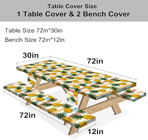 Miniatura 2 de Mantel de mesa de picnic con fundas de banco, mantel rectangular elástico ajustable para camping, tela de aceite, mantel de vinilo para exteriores,