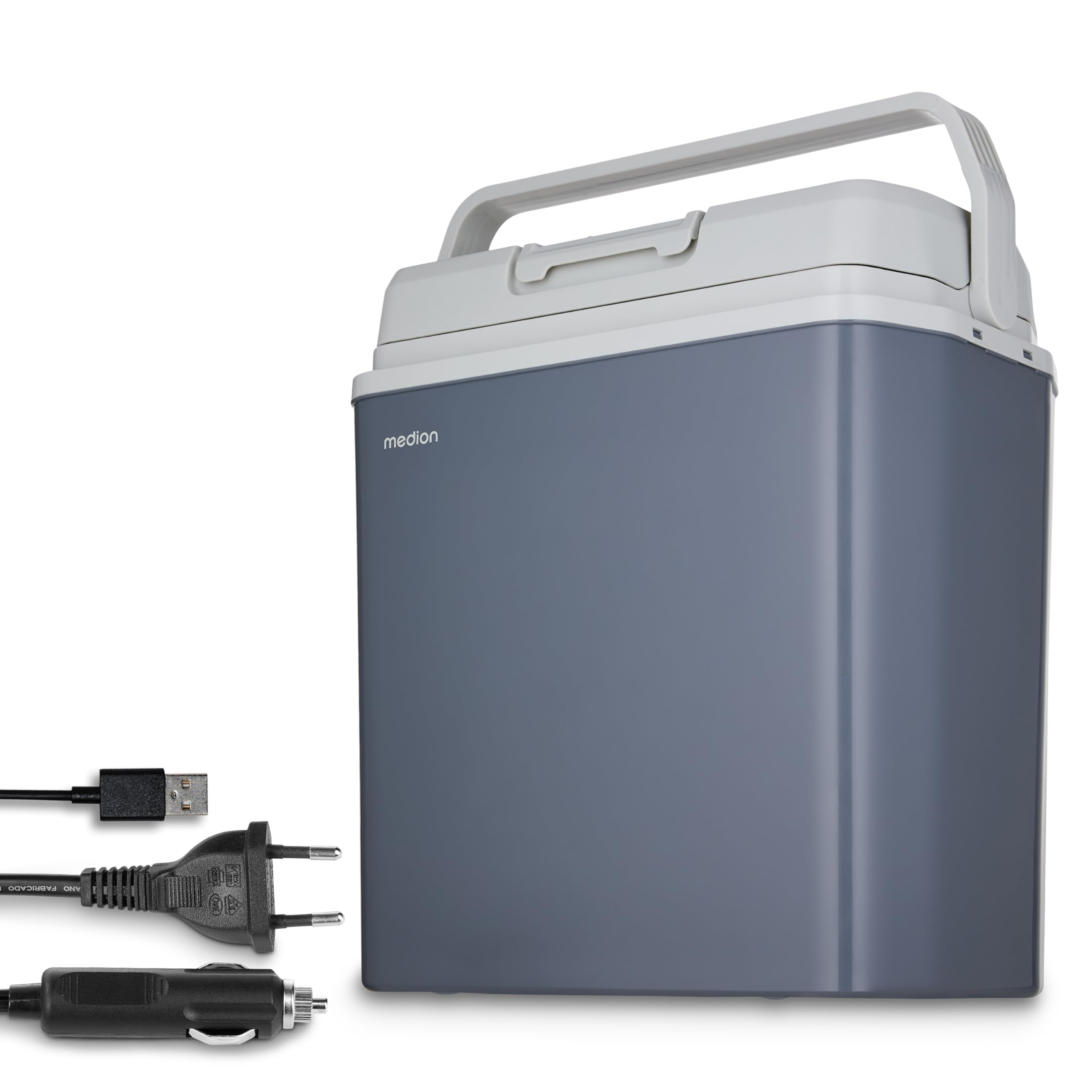 MEDION mobile elektrische Kühlbox 2in1 Kühlen und Wärmen (24 Liter, Thermo-elektrisch, Mini Kühlschrank, 3in1 Anschluss 5V USB, 12V & 230V, für Auto Reisemobil Camping Garten Schwimmbad, MD13011)