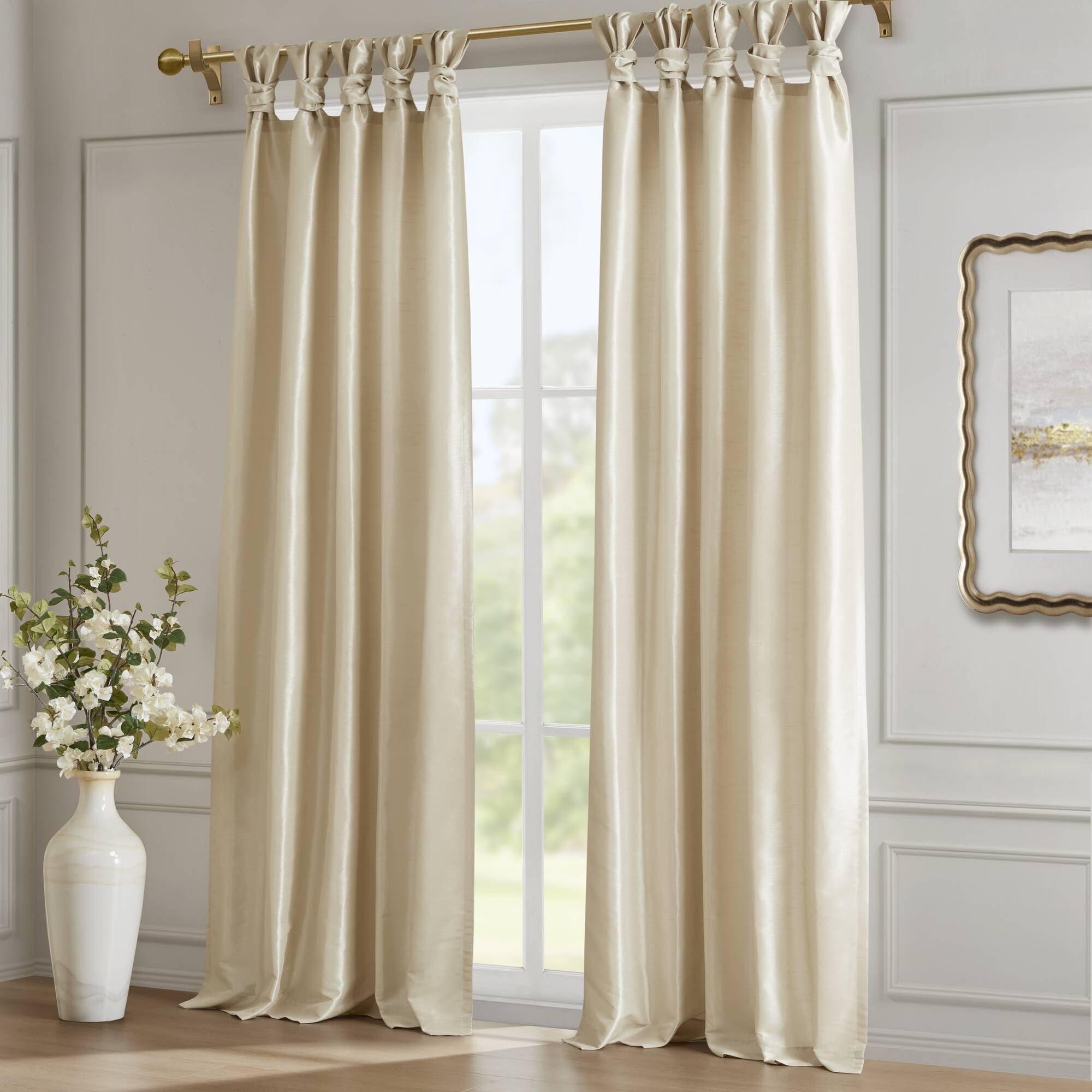Madison Park Emilia Rideau simple occultant en soie synthétique avec doublure d'intimité, languettes torsadées à faire soi-même, rideau de fenêtre pour salon, chambre à coucher et dortoir, 213,4 x 127