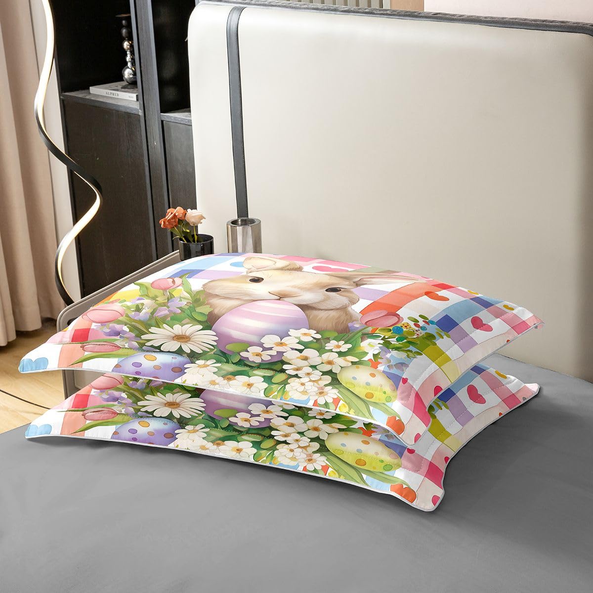 Homewish Kreskówkowe króliki dzieci król pościel szczęśliwe jajko wielkanocne kwiaty romantyczna bawełna poszewka na kołdrę zestaw geometryczne siatki piękny nadruk zwierzęcy poszewka na kołdrę dla