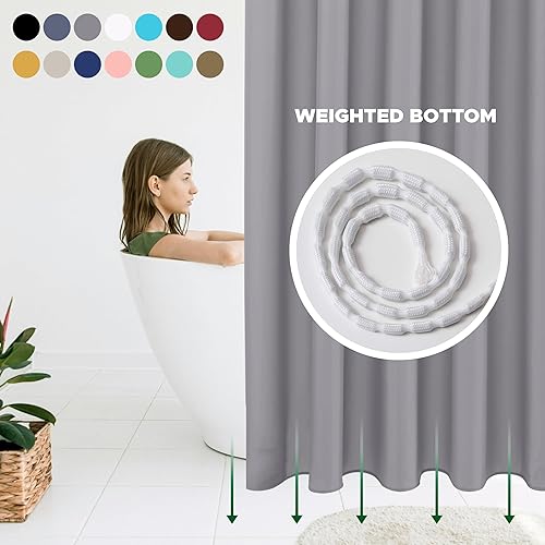 Miniatura 2 de Biscaynebay - Cortinas de ducha de tela para cabina corta, 72" de ancho x 65" de largo, cortinas de baño impermeables gris plateado, ojales