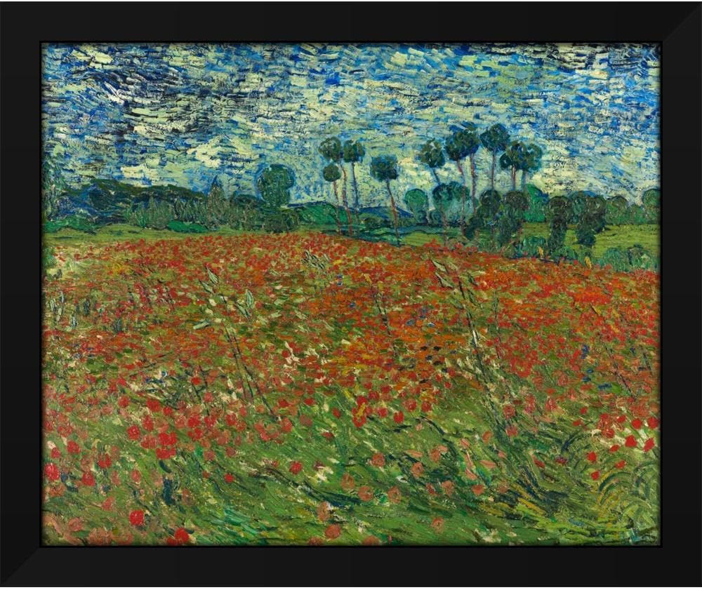 Vincent Van Gogh 34x28 Extra Large Black Modern Framed Art Print Titled: Poppy Field