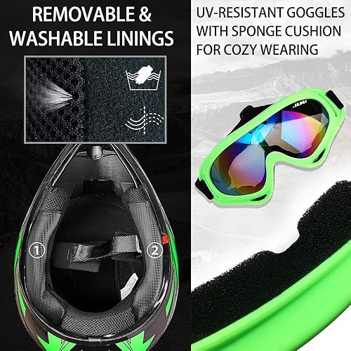 Miniatura 3 de ILM - Casco con gafas de seguridad y guantes deportivos para niños y adolescentes, para motocross, cuatrimoto, motocicleta, todoterreno. Aprobado