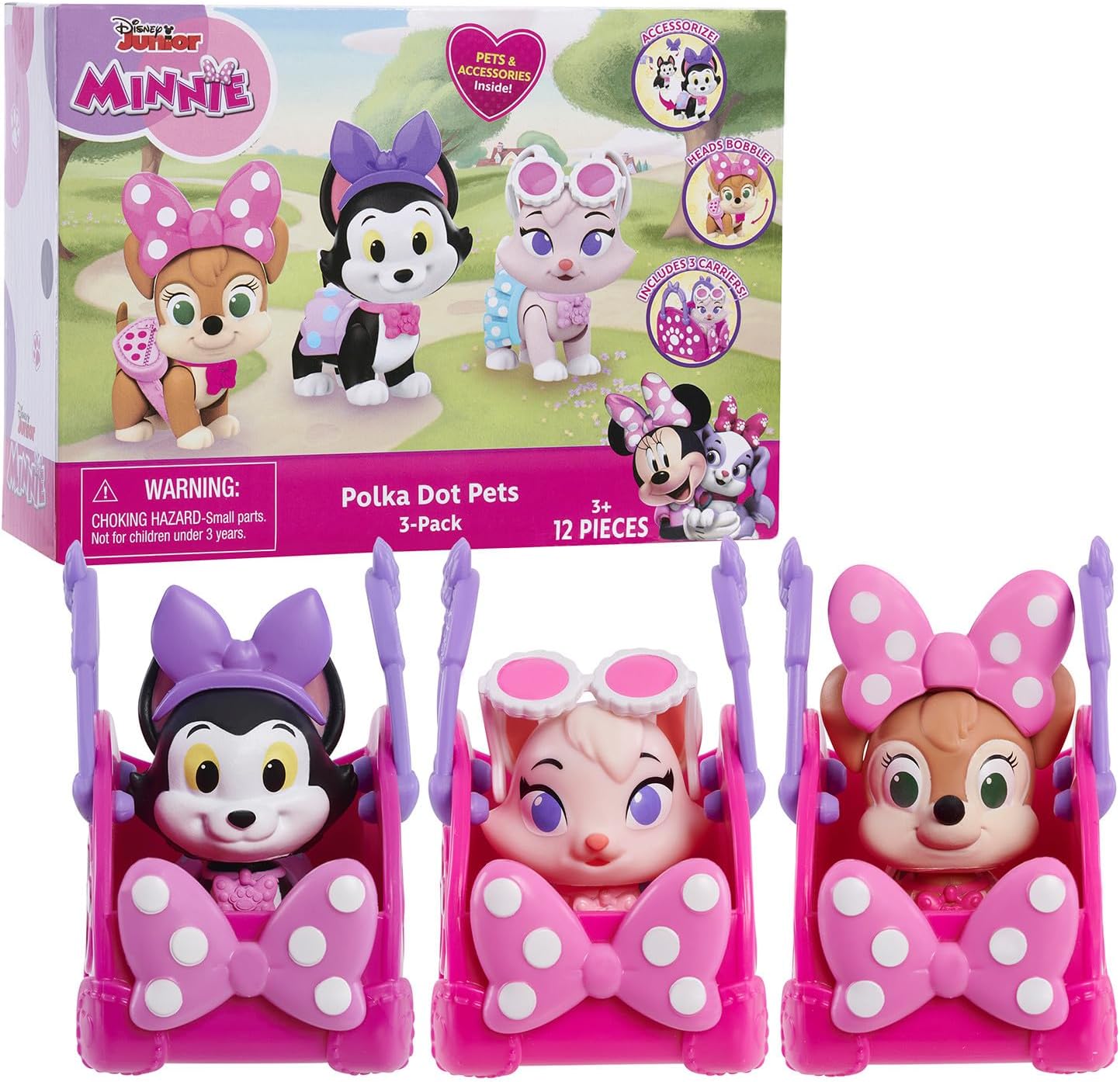 Disney Junior Minnie Mouse Polka Dot Pets 3-Pack Figures and Accessories, Kids Toys for Ages 3 Up, Amazon Exclusive by Just Play