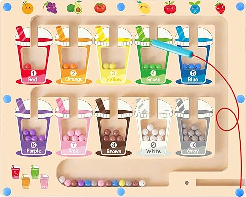 Juguetes magnéticos Montessori de laberinto de color y números para niños pequeños, juguetes de madera para niños, actividades de aprendizaje