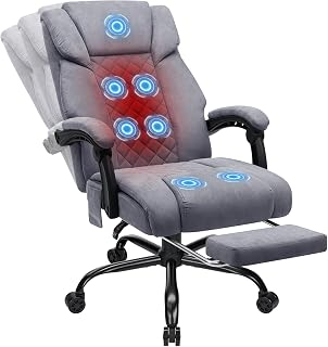 HOFFREE Ergonomisch Bürostuhl mit Massagefunktion und Heizfunktion Chefsessel Stoff mit Fußstütze, Höhenverstellbar, Verstellbare Rückenlehne, Massagesessel für Büro & Home Office,Grey