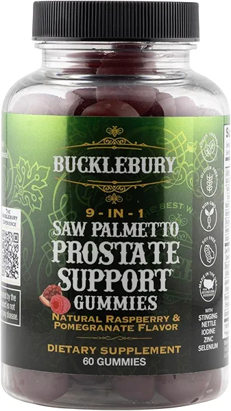 BUCKLEBURY 9-in-1 Natural Saw Palmetto Gummies with Raspberry & Pomegranate Flavor - Plant-Based Prostate Support Supplements for Mens Bladder Health, Hair Growth & Urinary Support - 60 Gummies