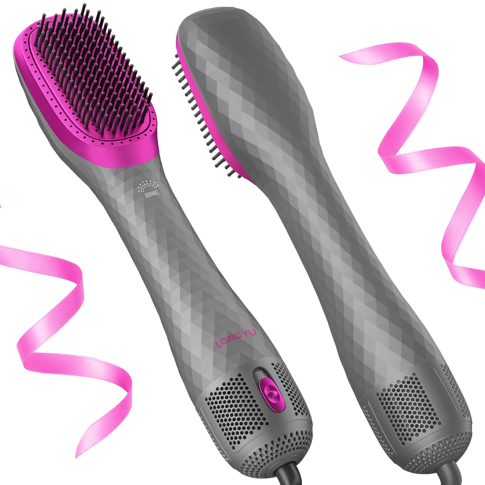 Longyu 3 in 1 Hair Dryer Brush Straightener 1200W Negative Ionic Hot Air Brush One Step Blow Dryer