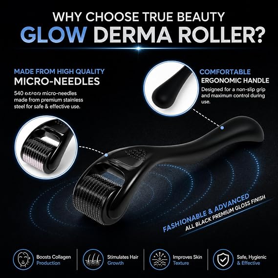 Derma Roller 0.5mm, Microneedling Roller for Face, Body & Scalp, Derma Roller for Hair Growth, Beard Roller for Beard Growth, 540 Titanium Needle Micro Needling Roller for Men & Women, Home Use