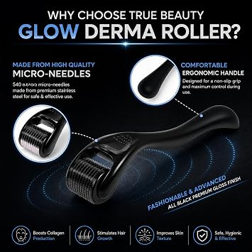 Derma Roller 0.5mm, Microneedling Roller for Face, Body & Scalp, Derma Roller for Hair Growth, Beard Roller for Beard Growth, 540 Titanium Needle Micro Needling Roller for Men & Women, Home Use