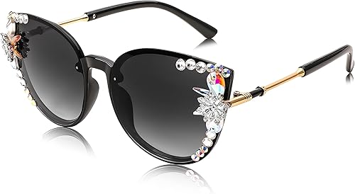 FEISEDY Gafas de sol de diamante para mujer, ojo de gato, lentes degradadas de gran tamaño, gafas de sol vintage brillantes B2964