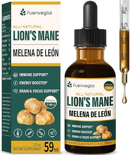 Gotas líquidas de melena de leones (Melena de Leon), suplemento altamente biodisponible con equinácea, musgo marino para apoyo inmunológico, cerebro