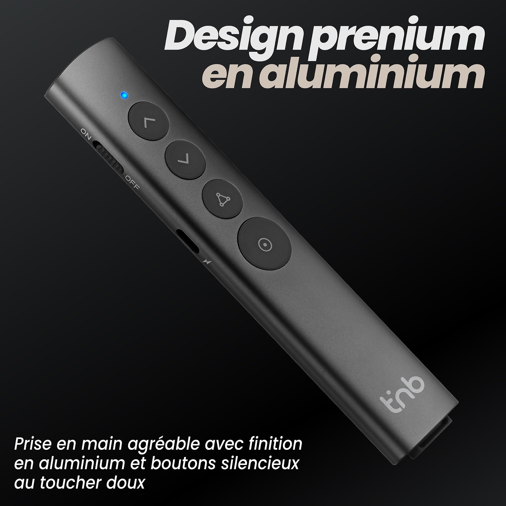 T'nB Télécommande de présentation Spotlight Rechargeable Aluminium Gris