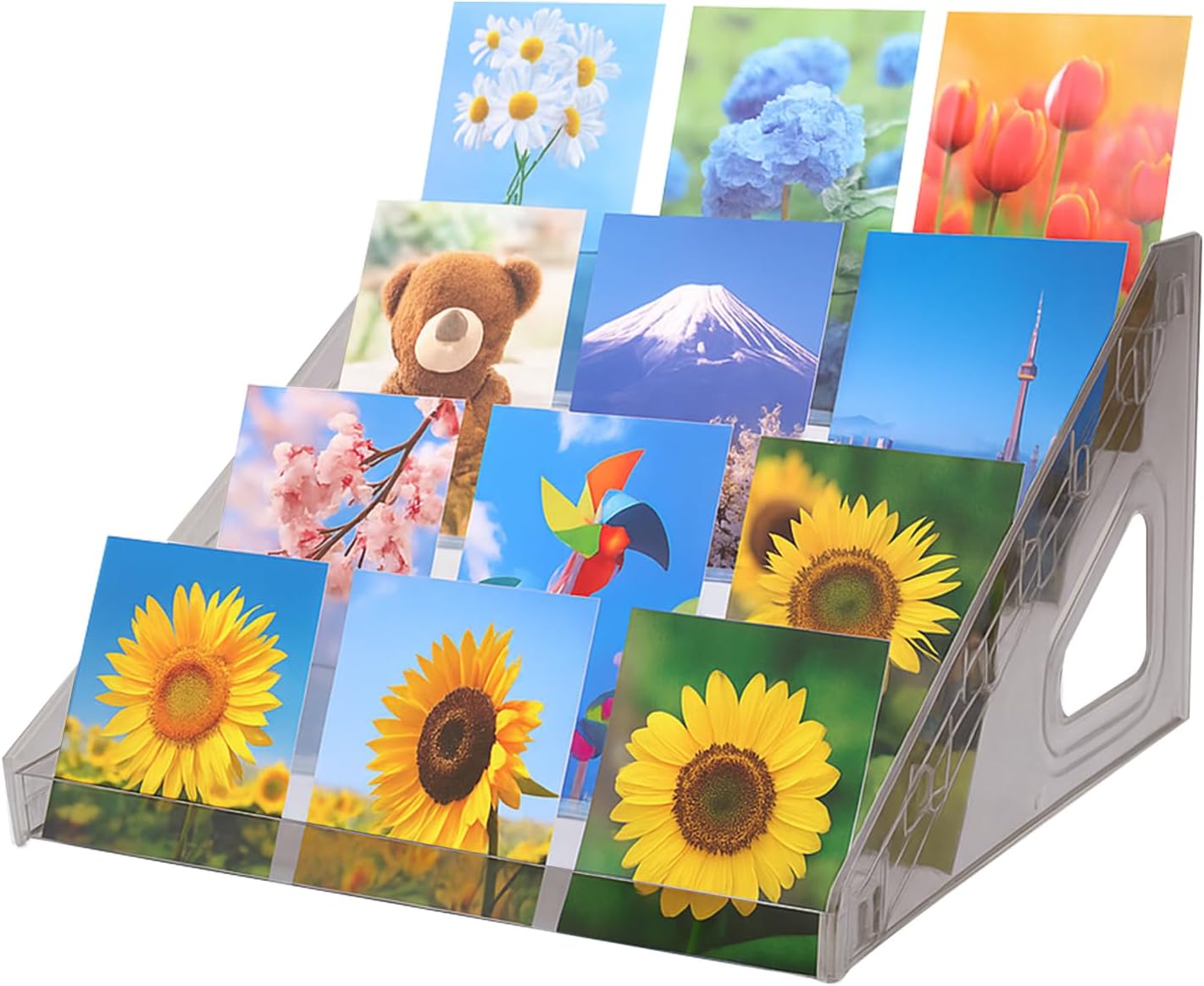 lasuroa 7-Tier Acrylic Card Display Stand Riser, 12in/31.5cm Multi-Purpose Holder Rack Organizer for Business Trading Graded Sports Greeting Card Sticker Perfume Versatile Organiser Storage (Gray)