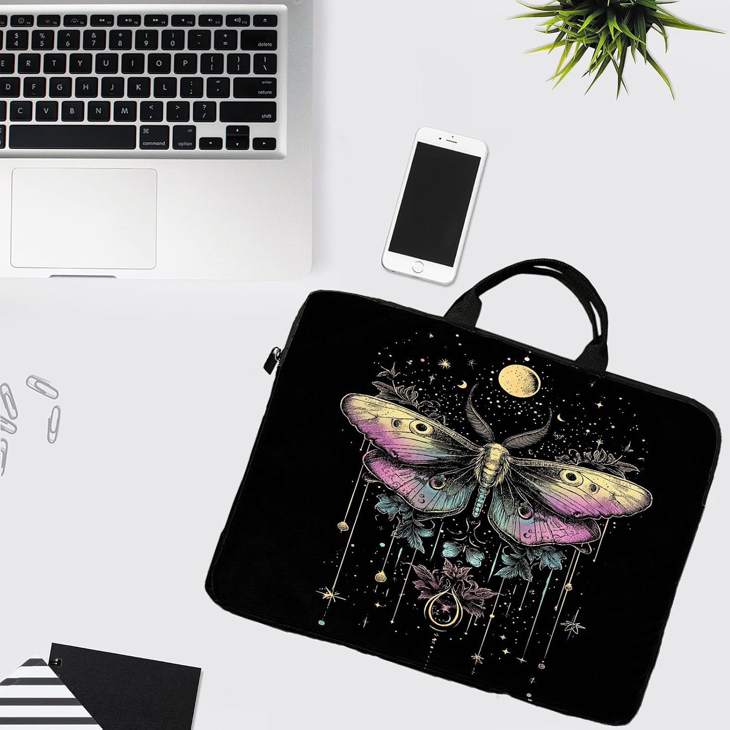 15-Inch Laptop Sleeve – Stylish, Lightweight, Shockproof, Water-Resistant Case for Lenovo, HP, Dell, Asus Notebooks - Moth and Moon image 5
