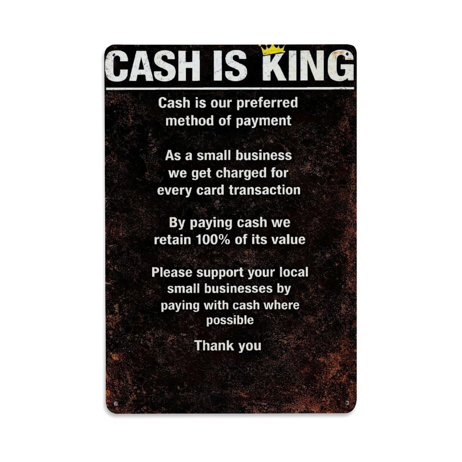 Cash Is King Payment Sign Retro Metal Tin Sign, Vintage Metal Poster for Bar, Home, Man Cave, Kitchen, Laundry Room Art Decor 8x12 Inch